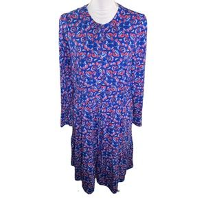 Boden Womens Dress Size 12 A Line Crew Neck Long Sleeve Blue Red Paisley Pockets